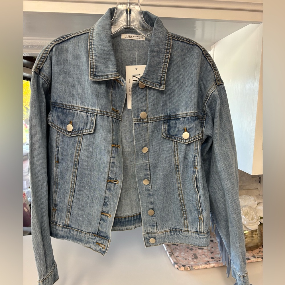 12th Tribe Jean Fringe Jacket Small